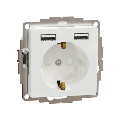 ÚJ SEDNA SDD1110522P+F csatlakozóaljzat, BZS, kettős USB töltővel, rugós, 16A/2.4A, fehér