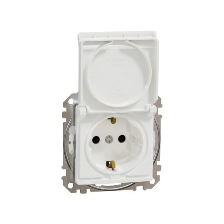 ÚJ SEDNA 2P+F SDD211023 csatlakozóaljzat biztonsági zsaluval, csapófedeles, csavaros bekötés, 16A, IP44, fehér