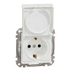   ÚJ SEDNA 2P+F SDD211024 csatlakozóaljzat biztonsági zsaluval, csapófedeles, rugós bekötés, IP44, fehér