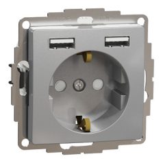   ÚJ SEDNA SDD113052 2P+F csatlakozóaljzat, BZS, kettős USB töltővel, rugós, 16A/2.4A, alumínium