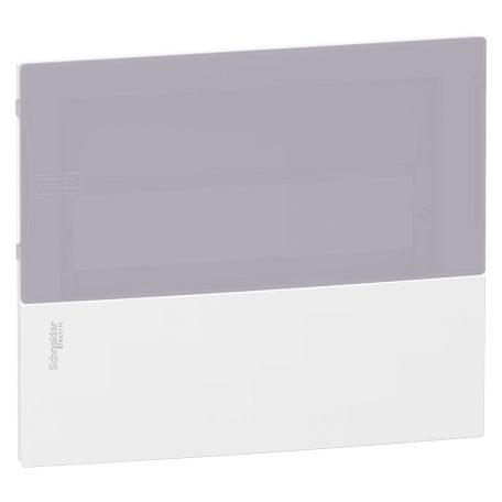 MINI PRAGMA MIP30118T Kiselosztó homloklap, tejüveg hatású átlátszó ajtó, süllyesztett, 1x18 modul, PEN sín, fehér