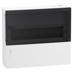   RESI9 MP MIP12112S Mini Pragma Kiselosztó, füstszínű átlátszó ajtó, falon kívüli, 1x12 modul, PEN sín, fehér