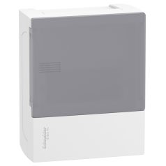   RESI9 MP MIP12106T Mini Pragma Kiselosztó, tejüveg hatású átlátszó ajtó, falon kívüli, 1x6 modul, PEN sín, fehér