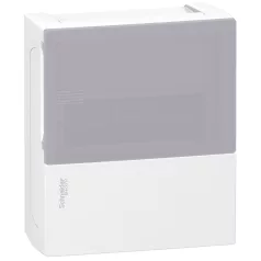   RESI9 MP MIP12108T Mini Pragma Kiselosztó, tejüveg hatású átlátszó ajtó, falon kívüli, 1x8 modul, PEN sín, fehér