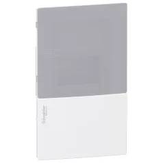   RESI9 MP MIP22104T Mini Pragma Kiselosztó, tejüveg hatású átlátszó ajtó, süllyesztett, 1x4 modul, PEN sín, komplett, fehér