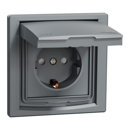 ASFORA EPH3100362 2P+F csatlakozóaljzat, biztonsági zsaluval, csapfedeles - IP44, acél