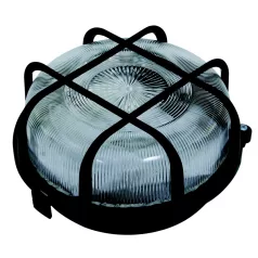 Hajólámpa, kerek, műanyagráccsal 100W, fekete 6928H