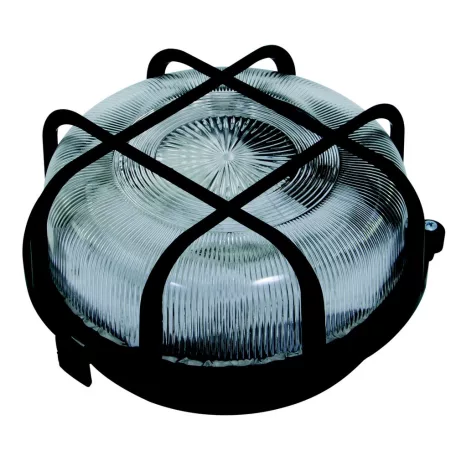 Hajólámpa, kerek, műanyagráccsal 100W, fekete 6928H