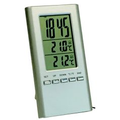   Hőmérő digitális kül és beltéri min/max érték, óra, ébresztő ezüst 3001508