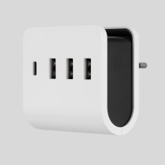   Földelt csatlakozó, USB 4-es töltőadapter 3xUSB-A+1xC telefontartóval 0020820103