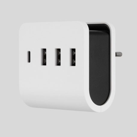 Földelt csatlakozó, USB 4-es töltőadapter 3xUSB-A+1xC telefontartóval 0020820103