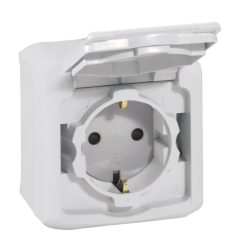   Forix IP44 fk 2P+F földelt csatlakozóaljzat, 16A, csapófedéllel, biztonsági zsaluval, szürke 782393