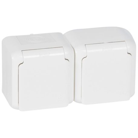 Forix IP44 fk 2x2P+F földelt csatlakozóaljzat, 16A, csapófedéllel, biztonsági zsaluval, fehér 782374