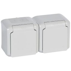   Forix IP44 fk 2x2P+F földelt csatlakozóaljzat, 16A, csapófedéllel, biztonsági zsaluval, szürke 782394