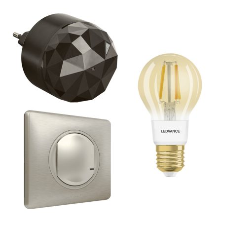 Legrand Smart Lighting with Netatmo okosotthon kezdőkészlet: gateway (Plug-in) + Ledvance SMART filament classic A55 okosizzó (E27) + Céliane with Netatmo okos kapcsoló (elemes távvezérlő), titánium 199112