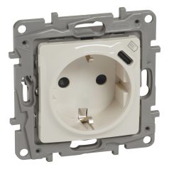   Niloé 2P+F földelt aljzat, USB C-típusú csatlakozóval, bézs 764635
