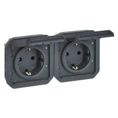   Plexo 55 2x2P+F elővezetékezett vízszintes csatlakozóaljzat csapófedéllel, antracit 069879L