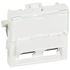  Program Mosaic RJ45 informatikai csatlakozóaljzat, 2 x RJ45 árnyékolatlan (UTP) Cat.5e, 2 modul széles, 45°-ban döntött aljzattal, fehér 076502