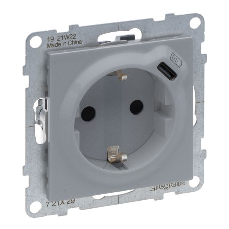 Suno 2P+F + USB-C csatlakozóaljzat (rugós), biztonsági zsaluval, alumínium 721329