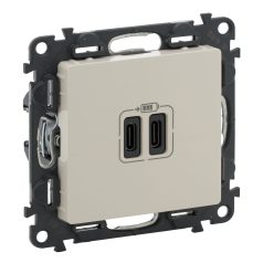   Valena Life Töltőaljzat Kettős USB C-típusú csatlakozóval, 5V–3A–15W, Túlfesz-védelem >1kW, Class II SELV, Elefántcsont 753207