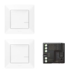   Valena Life with Netatmo okos előre párosított szett váltókapcsolás kialakításához: mikromodul BE/KI kapcsolásra + 2db kapcsoló (elemes távvezérlő), komplett szerelvények, fehér 752150