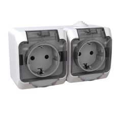   CEDAR PLUS 2x2P+F csatlakozóaljzat, biztonsági zsaluval, átlátszó szürke csapófedéllel, IP44, fehér WDE000526