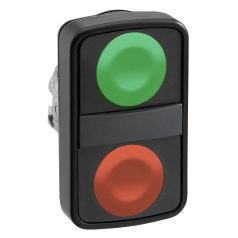   Harmony fém kettősfejű nyomógomb fej, Ø22, visszatérő, 1-1 zöld/piros nyomógomb, fekete perem ZB4BA73407