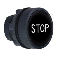   Harmony műanyag nyomógomb fej, Ø22, visszatérő, fekete, "STOP" ZB5AA234