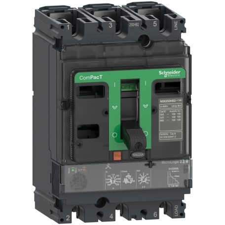Megszakító ComPacT NSX100HB1, 75 kA 690 VAC, MicroLogic 2.2 M kioldóegység 50 A, 3P3d C10V32M050