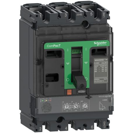 Megszakító ComPacT NSX160B, 25 kA 415 VAC, MicroLogic 2.2 kioldóegység 100 A, 3P3d C16B32D100