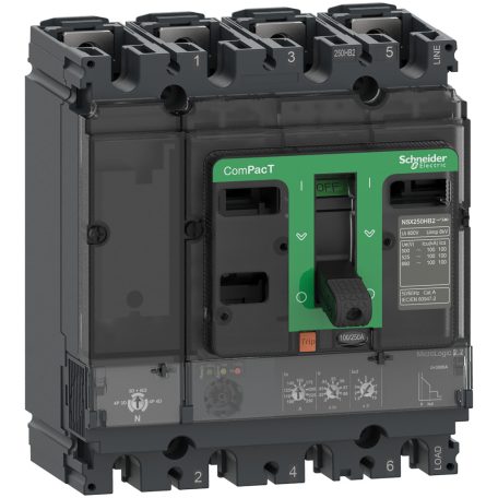 Megszakító ComPacT NSX160N, 50 kA 415 VAC, MicroLogic 2.2 kioldóegység 160 A, 4P4d C16N42D160