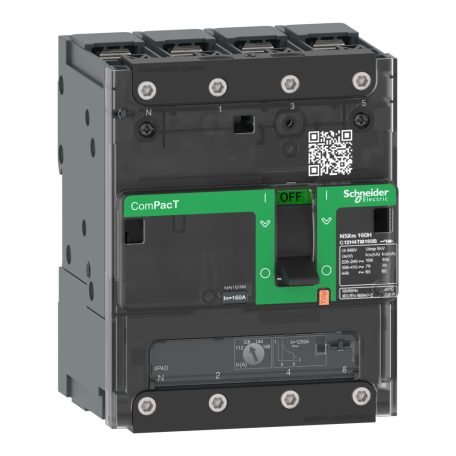 Megszakító ComPacT NSXm F (36 kA 415 VAC), 4P 4d, 160 A beállítás TMD kioldóegység, sajtolható sarukkal és síncsatlakozókkal C12F4TM160B