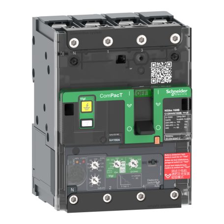 Megszakító ComPacT NSXm N (50 kA 415 VAC), 4P 4d, 25 A beállítás Micrologic 4.1 kioldóegység, sarukkal és síncsatlakozókkal C11N44V025B