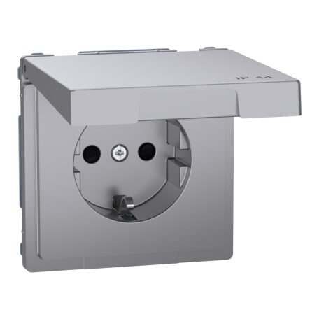 MERTEN 2P+F csatlakozóaljzat, biztonsági zsaluval, csapófedéllel, rugós bekötés, 16A, IP44, D-Life, acél MTN2314-6036