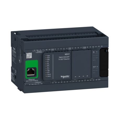 Modicon M241épvezérlő PLC, 24 I/O, tranz. (source) kimenet, RS232/RS485, RS485, Ethernet Modbus TCP/IP, CANopen, 24VDC TM241CEC24T