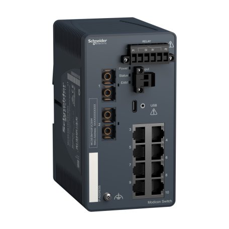 Modicon Managed Switch - 8 ports for copper + 2 ports for fiber optic single-mode - Harsh MCSESM103F2CS0H