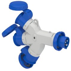   MUREVA PK (Pratika) Elosztó adapter, 1 villa-3 aljzat, 2P+F, 16A, 250V, IP67 PKZM709
