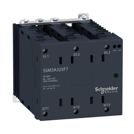 SSM szilárdtestrelé, 3f, nullfeszültségű kapcsolás, 3NO, 48-600VAC, 25A, 120VAC SSM3A325F7