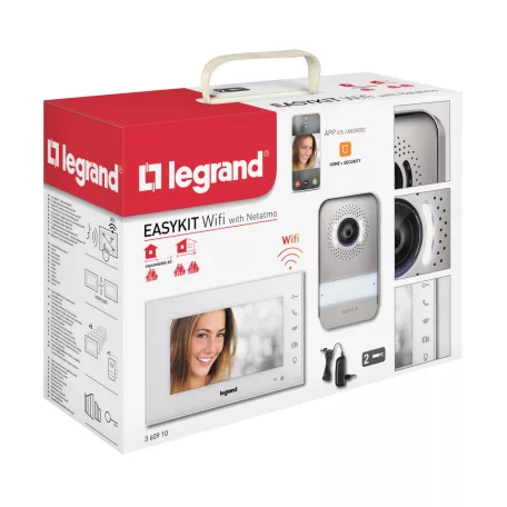 Legrand 2 vezetékes EASYKIT Wi-Fi videó kaputelefon szett: egylakásos, bővíthető, színes videó (7''), adapterrel, fehér