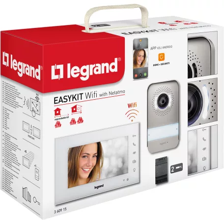 Legrand 2 vezetékes EASYKIT Wi-Fi videó kaputelefon szett: színes videó (7''), bővíthető 1 lakásos, DIN moduláris táppal, fehér
