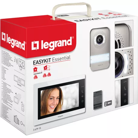 Legrand 2 vezetékes EASYKIT Essential videó kaputelefon szett: színes videó (7''), bővíthető 1 lakásos, DIN moduláris táppal, fehér