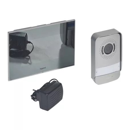 Legrand 2 vezetékes színes videó kaputelefon szett, 1 v. 2 lakásos, 7"-os tükör hatású fekete beltéri egységgel