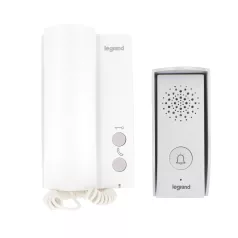   Legrand 3-vezetékes BASIC audió kaputelefon szett: bővíthető 1 lakásos, beépített tápegységgel, fehér