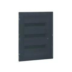   Practibox3 süllyesztett kiselosztó, átlátszó füstszínű ajtóval, védőföld és nulla elosztókapoccsal, 3 sor 54 modul, 592x422