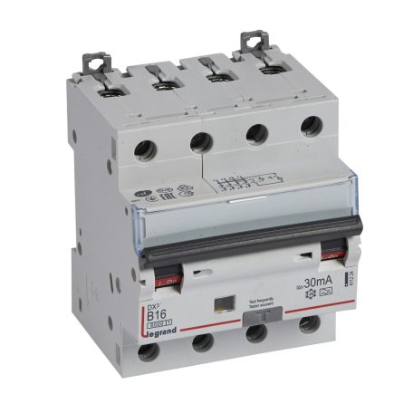 DX3 4P kombinált áram-védőkapcsoló  B16 6000A / 10kA 30mA A típus