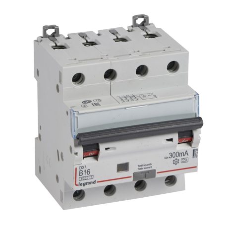 DX3 4P kombinált áram-védőkapcsoló  B16 6000A / 10kA 300mA A típus