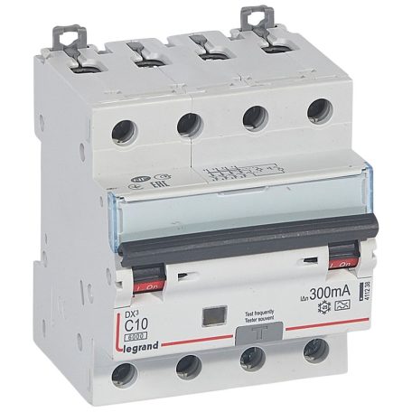 DX3 4P kombinált áram-védőkapcsoló  C10 6000A / 10kA 300mA A típus