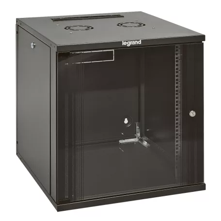 LEGRAND fali rack szekrény 19'' 12U MAG: 626 SZÉL: 600 MÉLY: 600 antracit egyrészes üvegajtós lapraszerelt levehető oldallapos MAX: 36 kg Linkeo