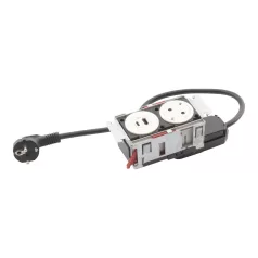   Incara Disq In 2 - bútorba süllyeszthető 1x2P+F + 1xUSB A+C aljzat, 2m kábellel, fehér
