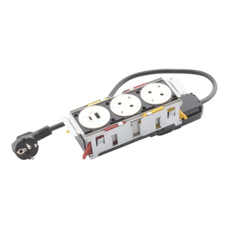 Incara Disq In 3 - bútorba süllyeszthető 2x2P+F + 1xUSB A+C aljzat, 2m kábellel, fehér